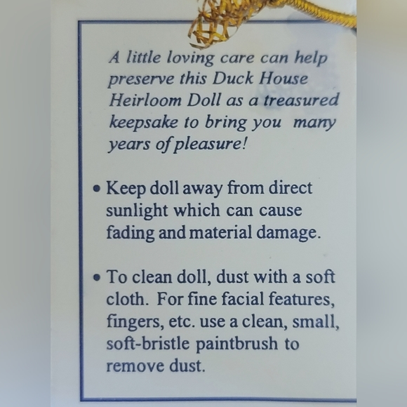 Vtg Duck House Heirloom Victorian Tassel Doll Umbrella Feather Hat COA Geraldine - Picture 11 of 16